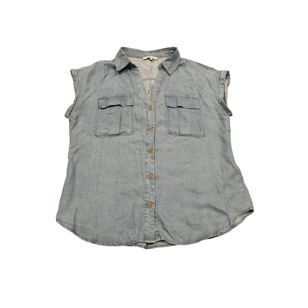 Love Tree  Tencel Chambray Denim Utility Blouse Shirt Sleeveless Small NWOT